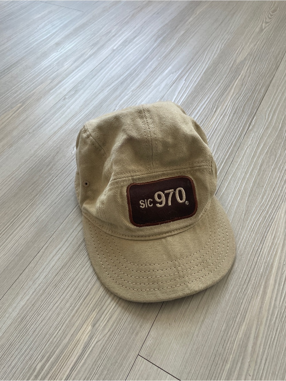New Era Tan Canvas 5-Panel Cap with Brown SIC 970 Patch and Suede Brim